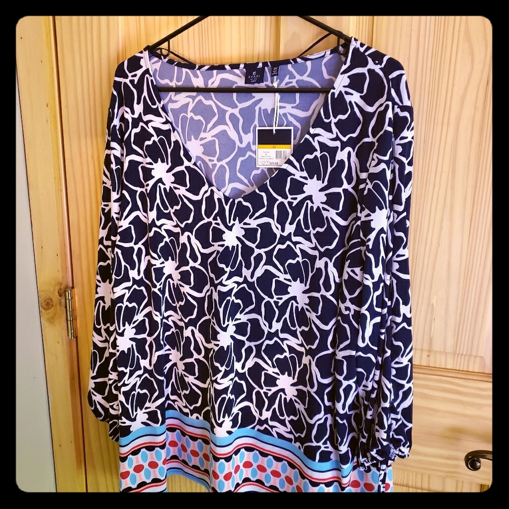 Kaari Blue Long Sleeve Blouse Floral New With Tags